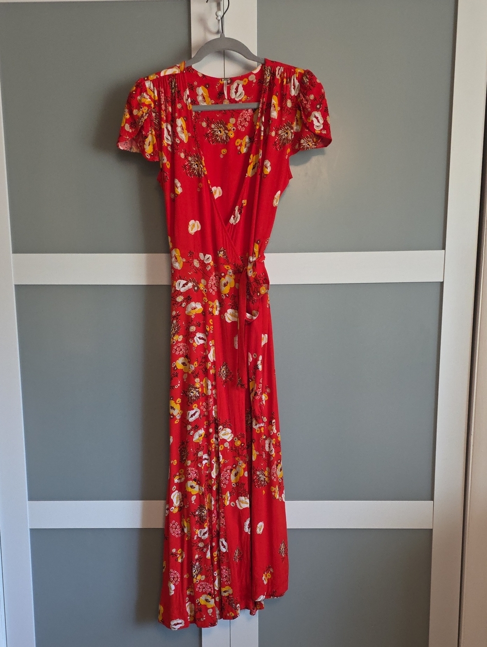 Free People Red Floral Wrap Maxi Dress